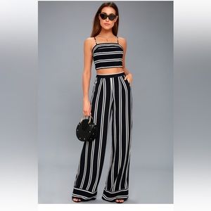 Lulus Coastal Navy Blue and White Strip Jumpsuit - two piece